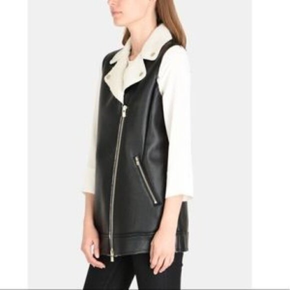 A|X Armani Exchange Biker Faux Shearling Leather Moto Jacket Long Vest size L - Picture 4 of 16